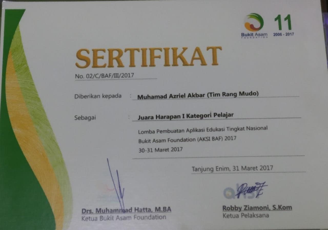 Juara Harapan I (1st Runner-Up) Kategori Pelajar
